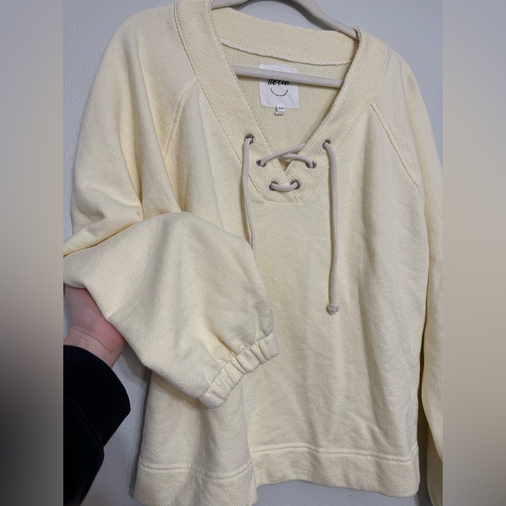 Aerie Oversized Lace Up Sweatshirt in Pale Yellow / Cream - Medium - Picture 3 of 7